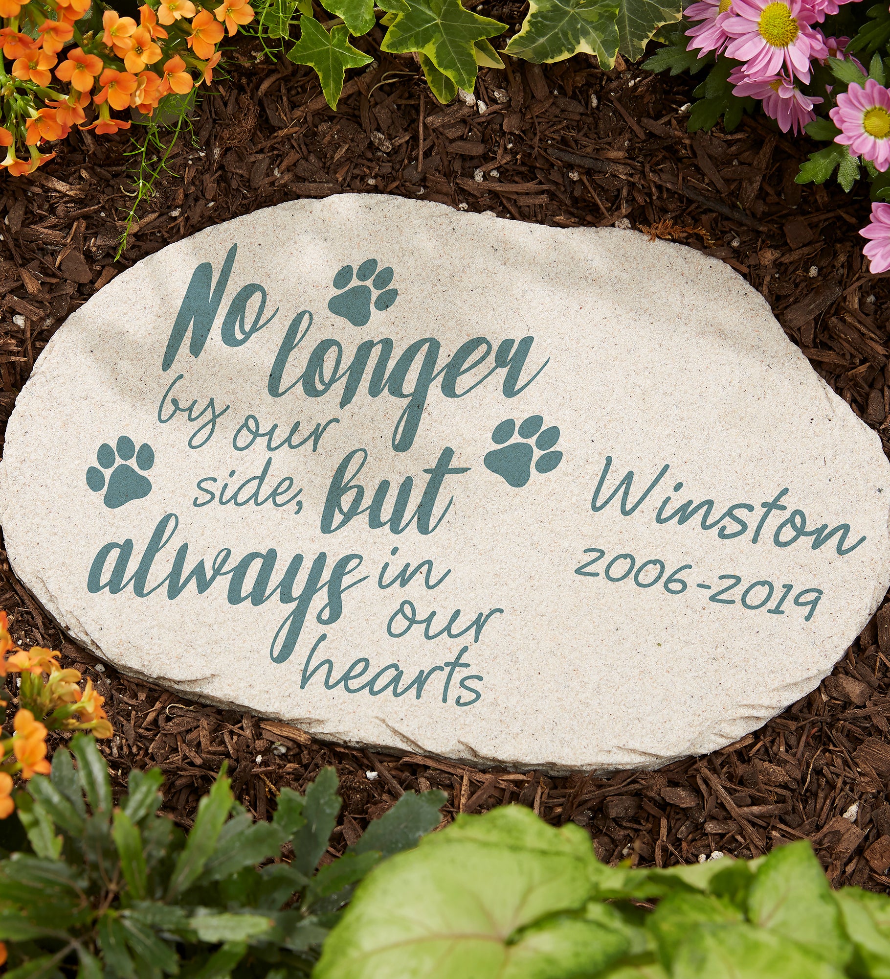 Pawprints on My Heart Personalized Pet Memorial Garden Stone